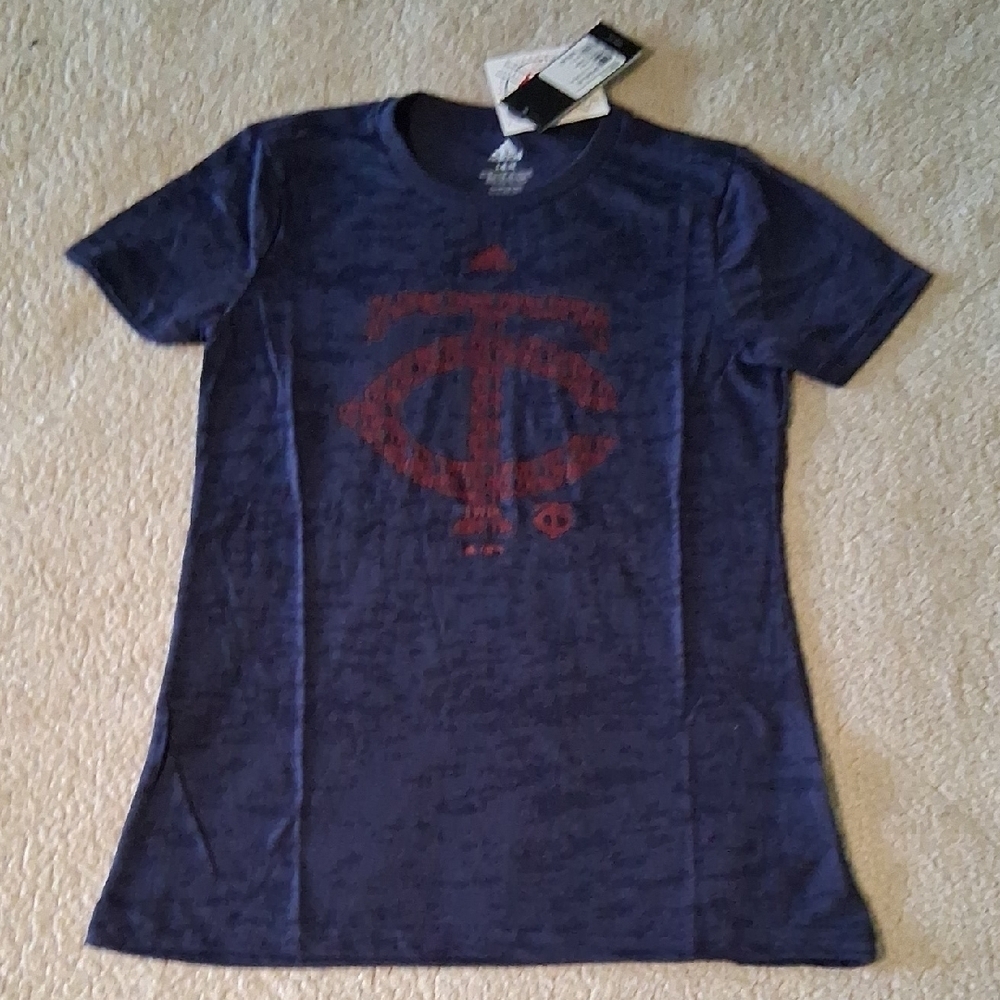 New Adidas Blue and Red Kids Short Sleeve Tee Twins Baseball